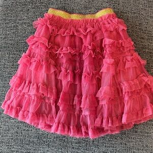 Mini Boden Pink Tulle Ruffle Skirt with Gold Elastic Waistband
